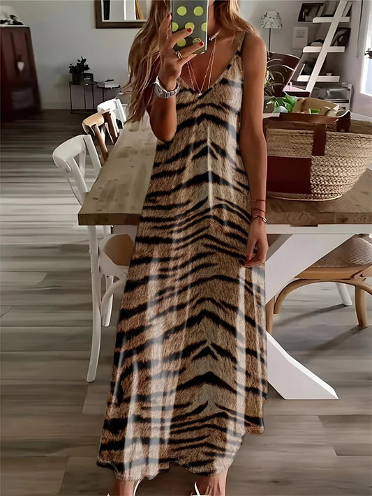 2024 Everyday Casual Women's Dress Animal Fur Print Halter Dress Urban Street Ladies Elegant Dress Holiday Party Elegant Dress