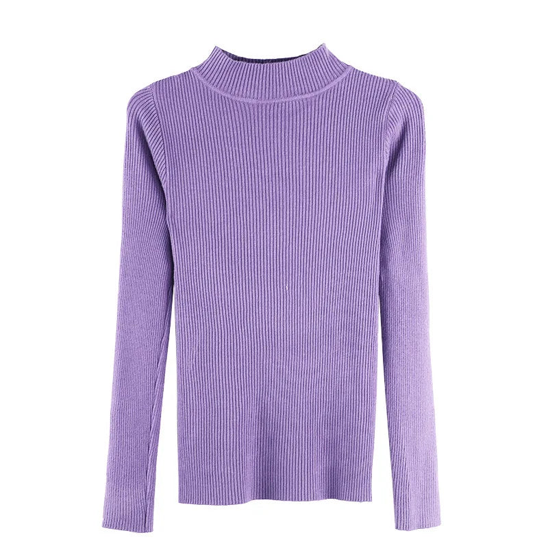 Women's Clothing 2024 new Autumn Winter Pullovers Half High Long Sleeve Mid Neck Inner Fit Korean Underlay Knit Sweaters Jumpers