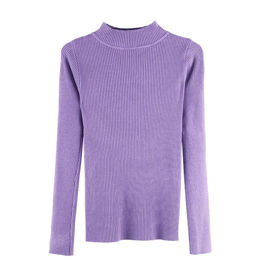 Women's Clothing 2024 new Autumn Winter Pullovers Half High Long Sleeve Mid Neck Inner Fit Korean Underlay Knit Sweaters Jumpers