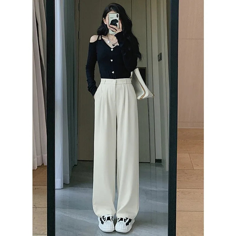 High Waist Women Suit Pants Fall Straight Office Ladies Korean Fashion Trousers Casual Button Loose Female Black Pants New 2025