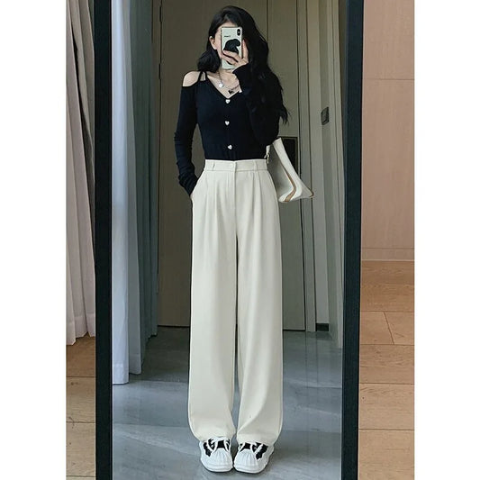 High Waist Women Suit Pants Fall Straight Office Ladies Korean Fashion Trousers Casual Button Loose Female Black Pants New 2025
