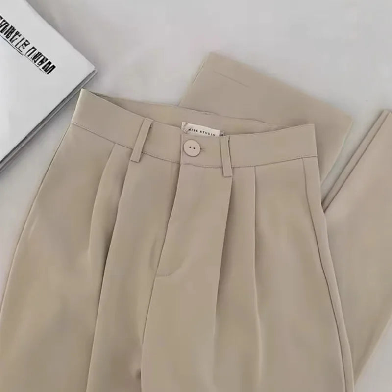 High Waist Women Suit Pants Fall Straight Office Ladies Korean Fashion Trousers Casual Button Loose Female Black Pants New 2025