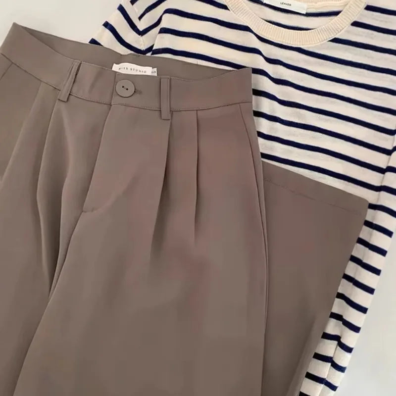 High Waist Women Suit Pants Fall Straight Office Ladies Korean Fashion Trousers Casual Button Loose Female Black Pants New 2025