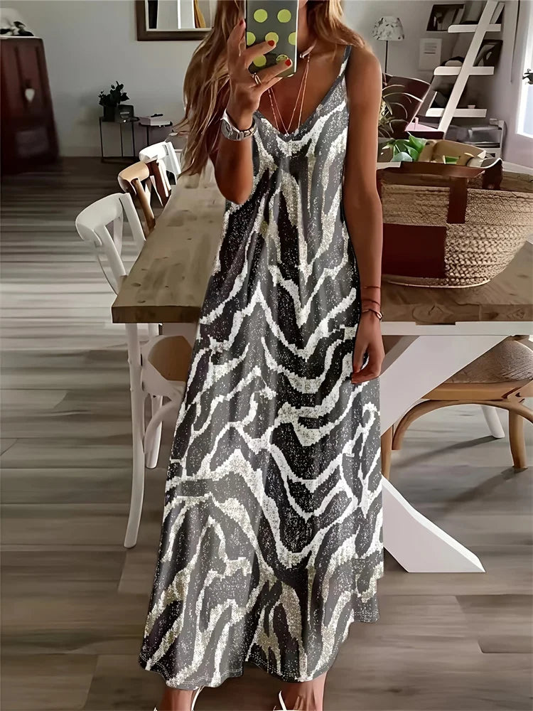 2024 Everyday Casual Women's Dress Animal Fur Print Halter Dress Urban Street Ladies Elegant Dress Holiday Party Elegant Dress