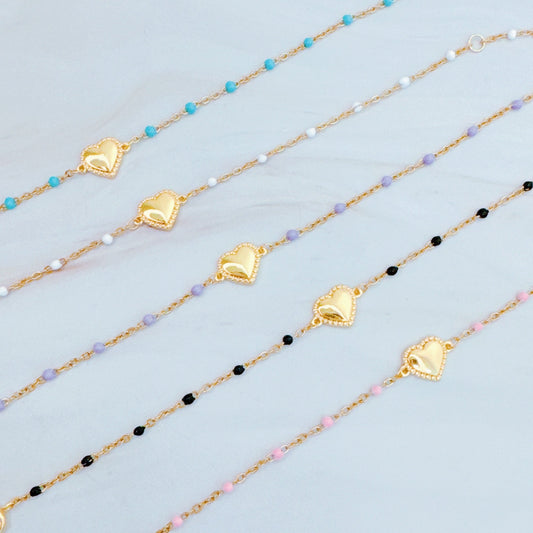 Dainty Color Dots Chain Heart Bracelet-0
