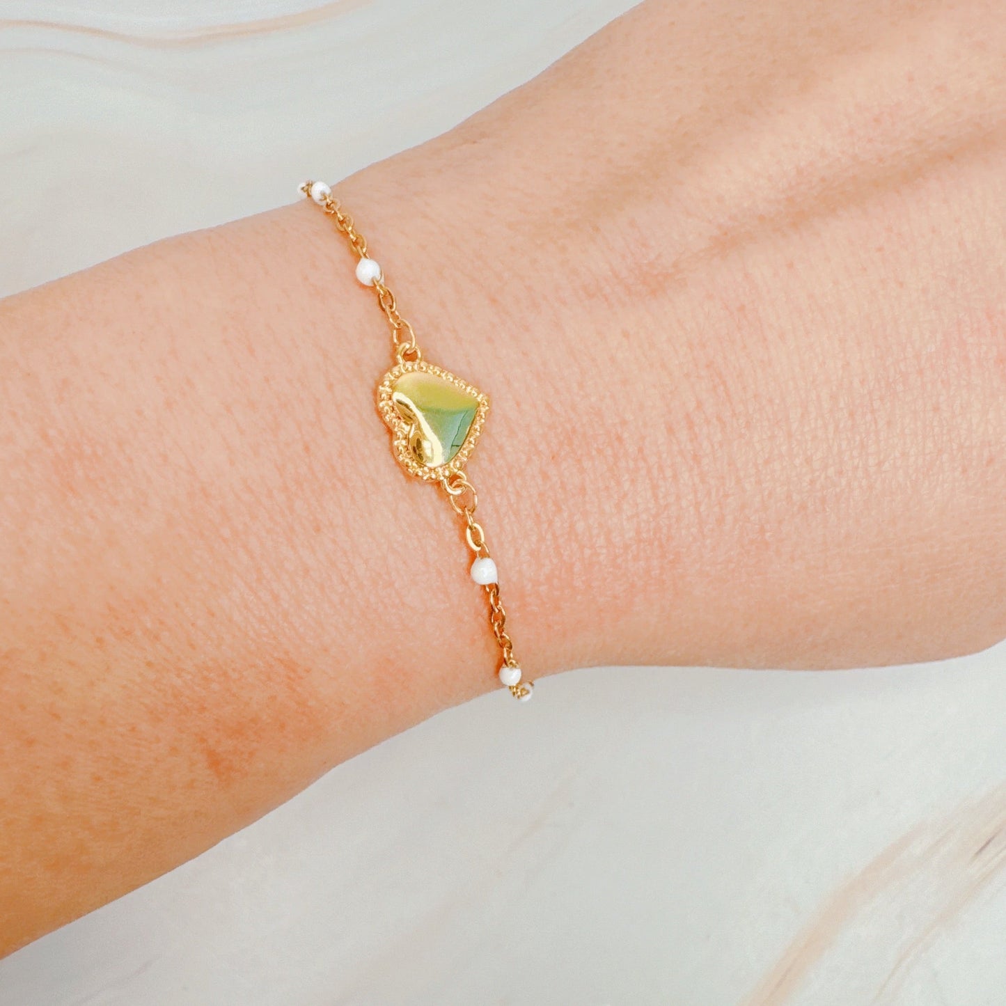Dainty Color Dots Chain Heart Bracelet-6