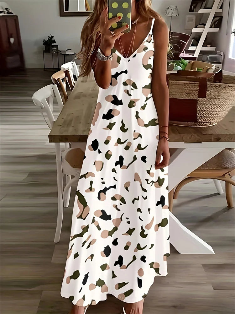 2024 Everyday Casual Women's Dress Animal Fur Print Halter Dress Urban Street Ladies Elegant Dress Holiday Party Elegant Dress