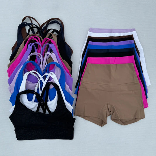 Yoga Clothes Set 2 Piece Gym Sports Shorts Set Women Cross Back Bra Top High Waist Shorts Fitness Suit Running Workout Tracksuit