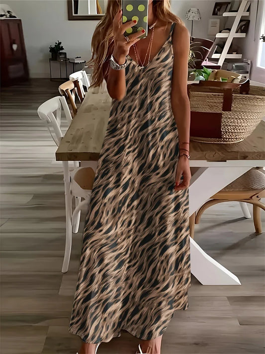 2024 Everyday Casual Women's Dress Animal Fur Print Halter Dress Urban Street Ladies Elegant Dress Holiday Party Elegant Dress
