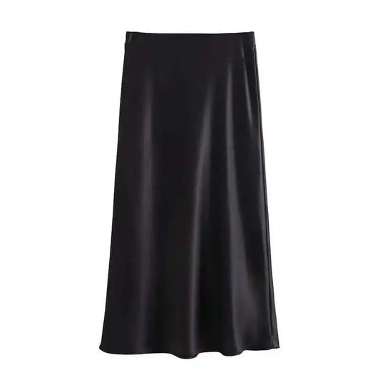 Women 2025 Satin Black Skirt Women High Waist Long Skirts for Women Summer White Midi Skirt Office Elegant Daily Skirts